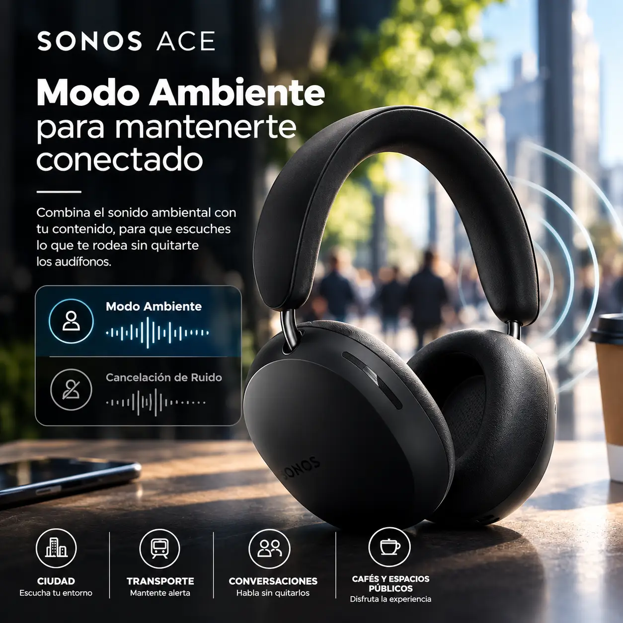 Sonos Ace Audifonos Inalámbricos Negro