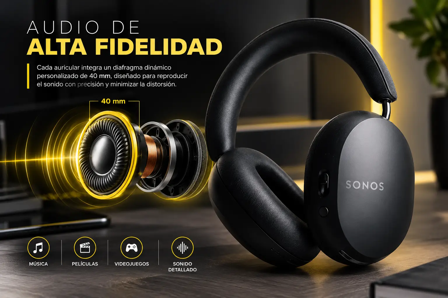 Sonos Ace Audifonos Inalámbricos Negro